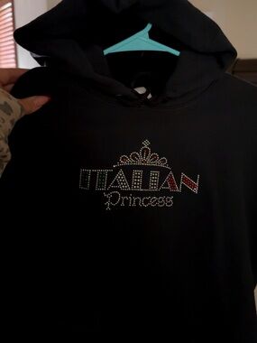 Italian Princess Rhinestone Black Hoodie
